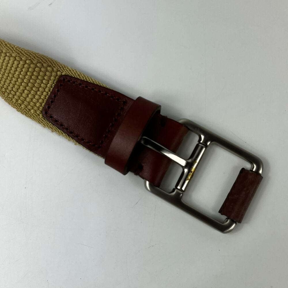 Lacoste Alligator Men's XL Belt Leather Woven Elastic Stretch Brown Tan Vintage - Picture 3 of 9